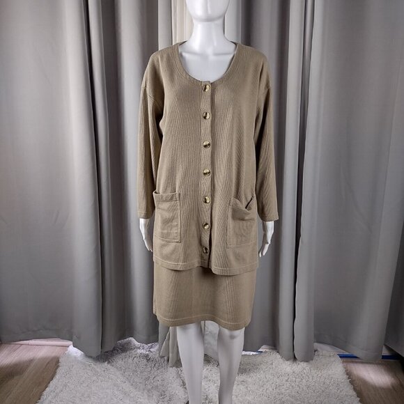 Express Cotton Blend Tricot Tan Sweater (Size Large) & Skirt (Size Medium) Set - Picture 1 of 16
